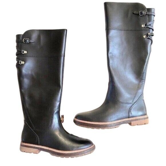 Timberland Leather Perfect Pairs Riley Flair Knee High Boots sz 8 Black Lug Sole - Picture 1 of 16